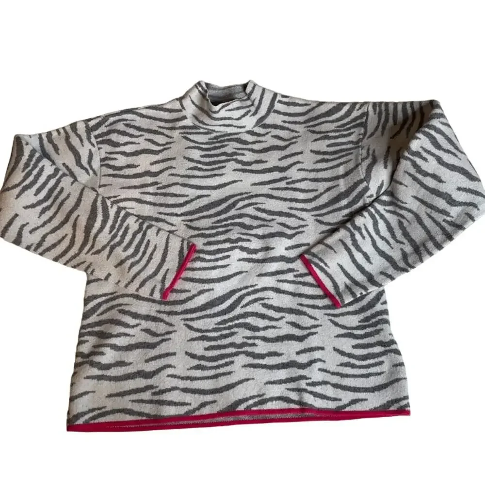 BY ANTHROPOLOGIE Lizzie Zebra Striped Sweater Grey White Longsleeve Mock Neck XS